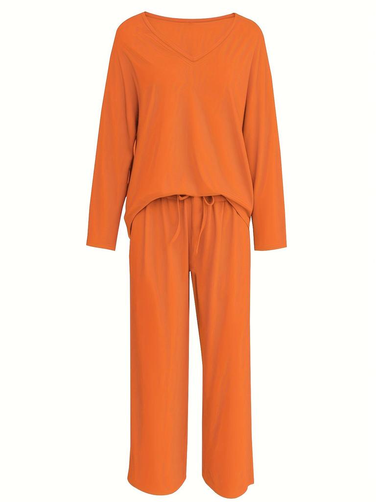 Women's Fashion 2025 V-Neck Loose Casual Two-Piece Set In Ice Silk