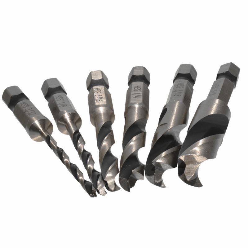 12-Piece High-Speed Steel Hex Shank Wood Drill Set with Red Plastic Box