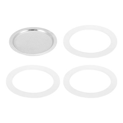 Uxcell Aluminum Coffee Pot Parts for Stainless Espresso Maker with 1 Filter and 3 Silicone Gasket Seals for 6 Cup Mocha Coffee Maker Pot (Silver)