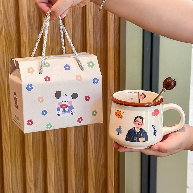 A family of four cute ceramic mugs, high-value household drinking cups, children's breakfast, milk cups, birthday gifts