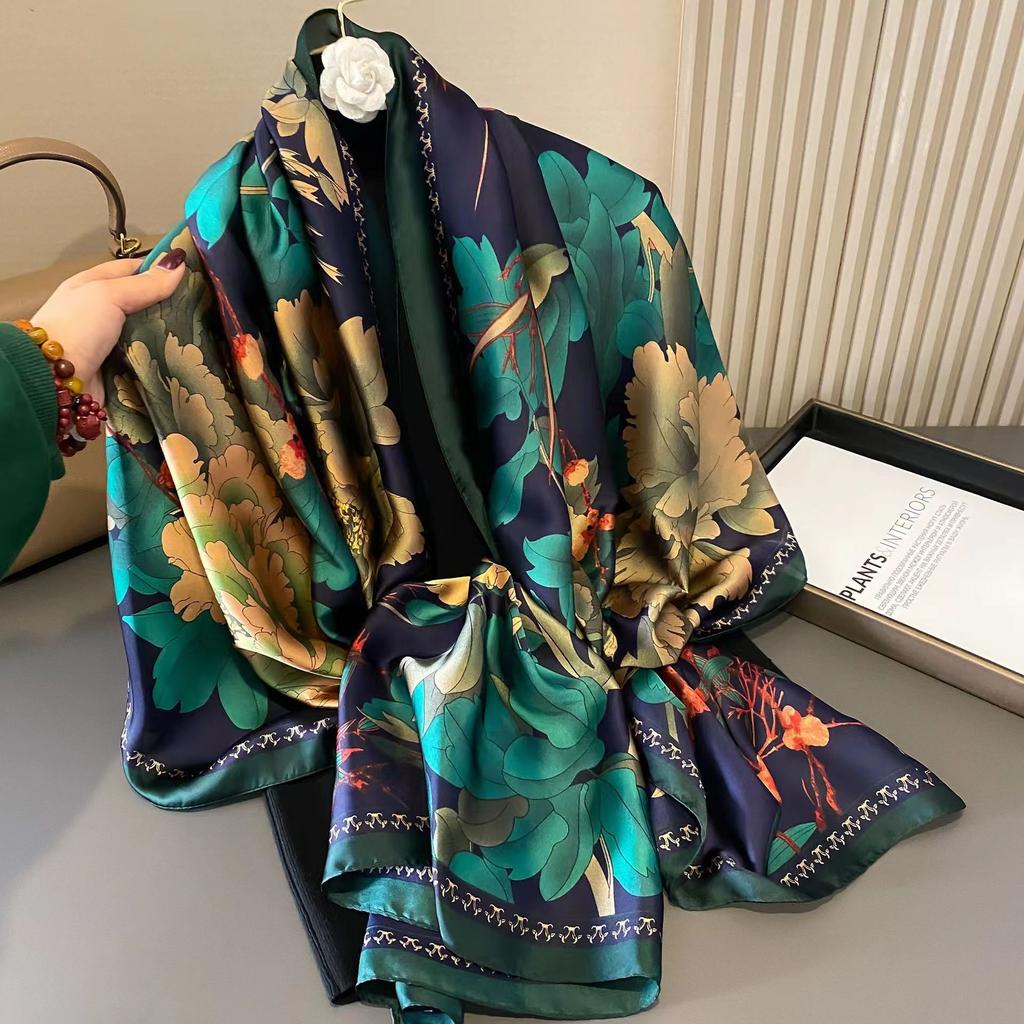 Spring, Summer and Autumn New Simulation Silk Scarf Female Decorative Hobo Shawl Sunscreen Beach Towel