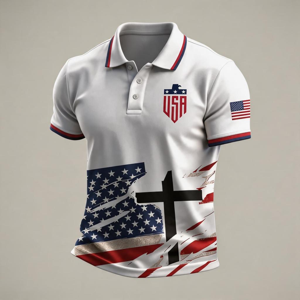 Men's Loose Fit Breathable Polo Shirt Short Sleeve Soccer Fanwear USA 2026 Embroidered Design Lightweight Mesh Fabric