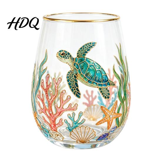 Functional Collectible Glass Cup Ocean-Themed Cup Jellyfish/Dolphins/Sea Turtles/Octopus Hand-Painted Thickened Drinking Durable Heat Resistant for