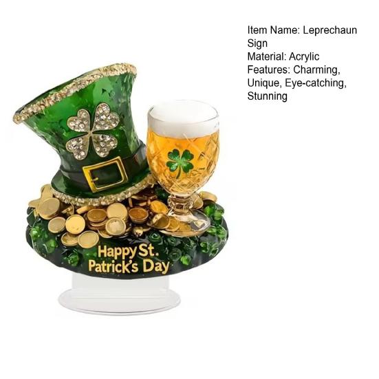 St. Sint Patrick's Dag Acryl Tafelbord 2D Ierse Klavertje Vier Kabouter Tafelblad Ornament voor Binnen Huis Bureau Plank Decoratie