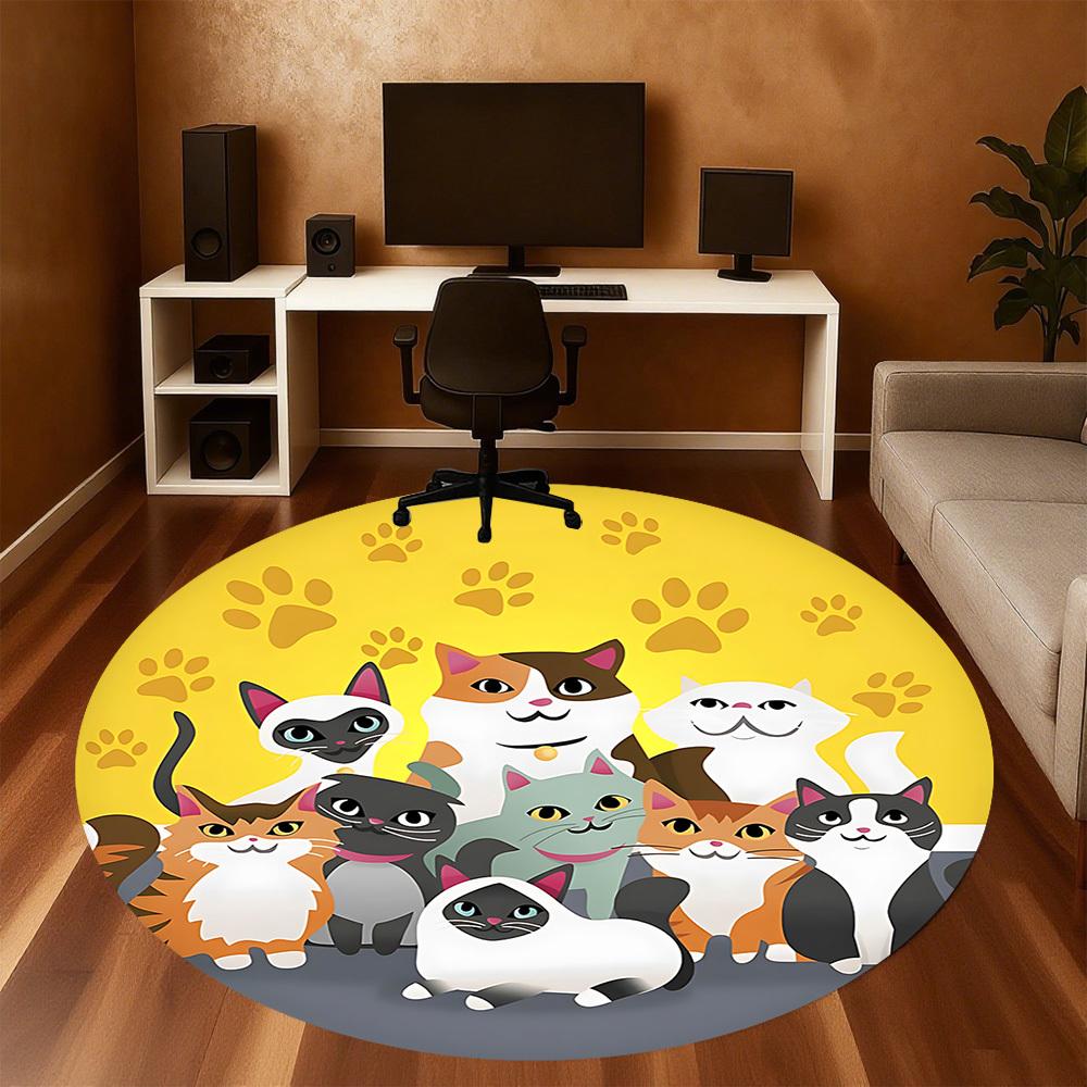 1pc Cat Paw Round Chair Mat Area Rug - Non-Slip, Floor Mat for Office, Bedroom, and Indoor Decor C1125145