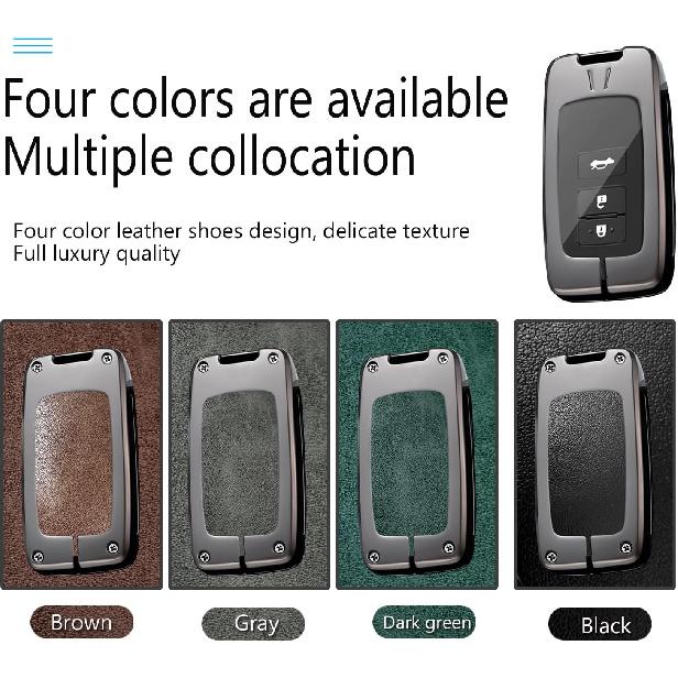 SANRILY Metal Leather 2/3/4 Button Smart Key Fob Cover for Toyota Tacoma 2023 2022 Avalon Camry Corolla RAV4 Highlander Sequoia 2021 Tundra 4Runner