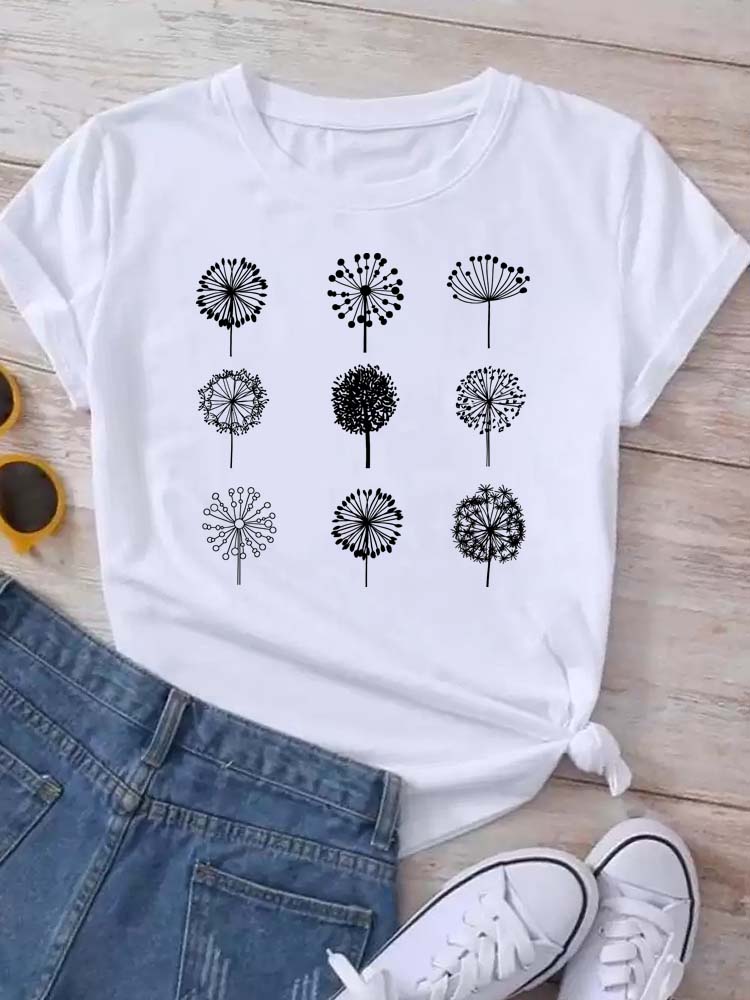 

Футболки с принтом одуванчика Maycaur, женская футболка, летняя футболка с графическим принтом, круглый вырез, топы Harajuku, рубашки для женщин в уличном стиле S