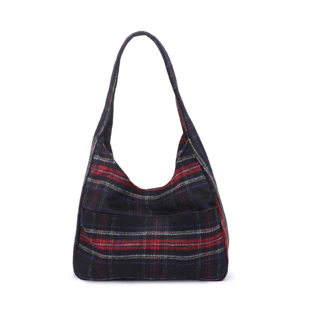 Versatile Crossbody Bag, Retro Woolen Checkered Tote Bag, School-style Large-capacity Bag