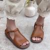 GKTINOO Genuine Leather Peep Toe Flat Sandals 2025 Summer New Retro Handmade Cowhide Soft Sole Solid Color Women's Shoes