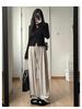 Petite 145 Women's High Waist Wide Leg Knit Pants - Spring/Autumn Casual Loose Fit, Straight Leg Glutinous Rice Sweatpants 150.