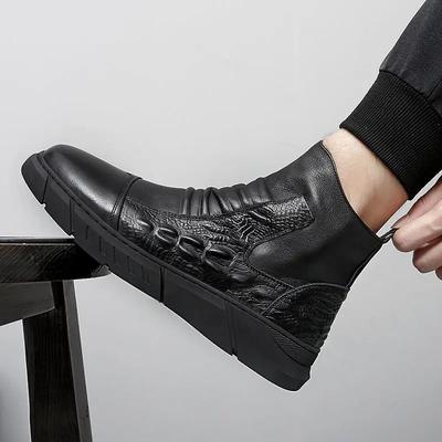 FashionWith Zip Platform Man Shoes Leather Waterproof Y2k Hot Selling Designer Comfortable Classic Size 44 Sale Fashion Boots for Men