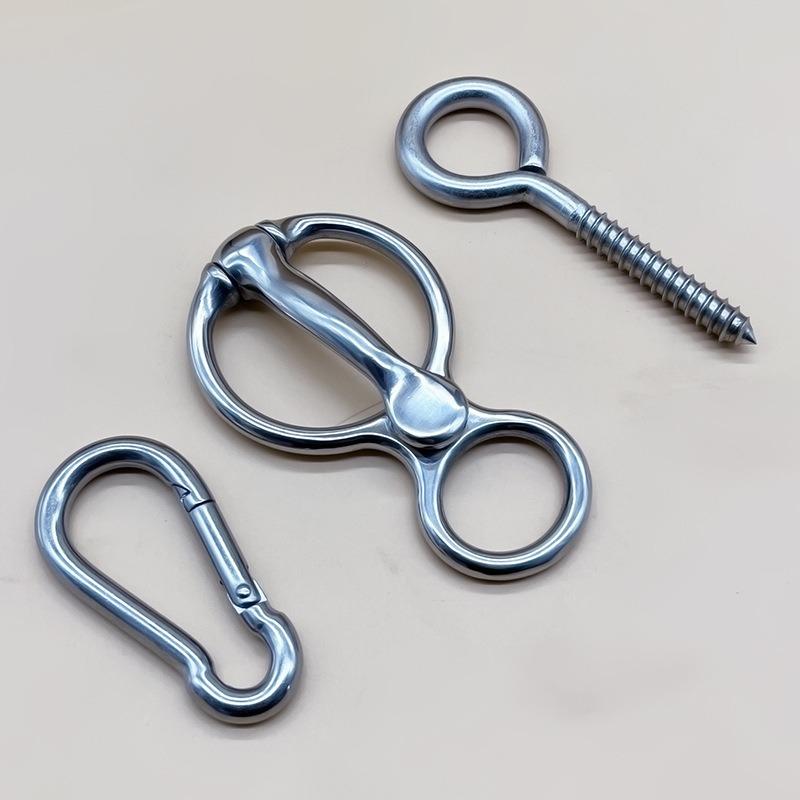 Stainless Steel Horse Tie Ring Set Safety Blocker Tie Ring Carabiner Eye Screw Equestrian Rope Holder Stable Trailer