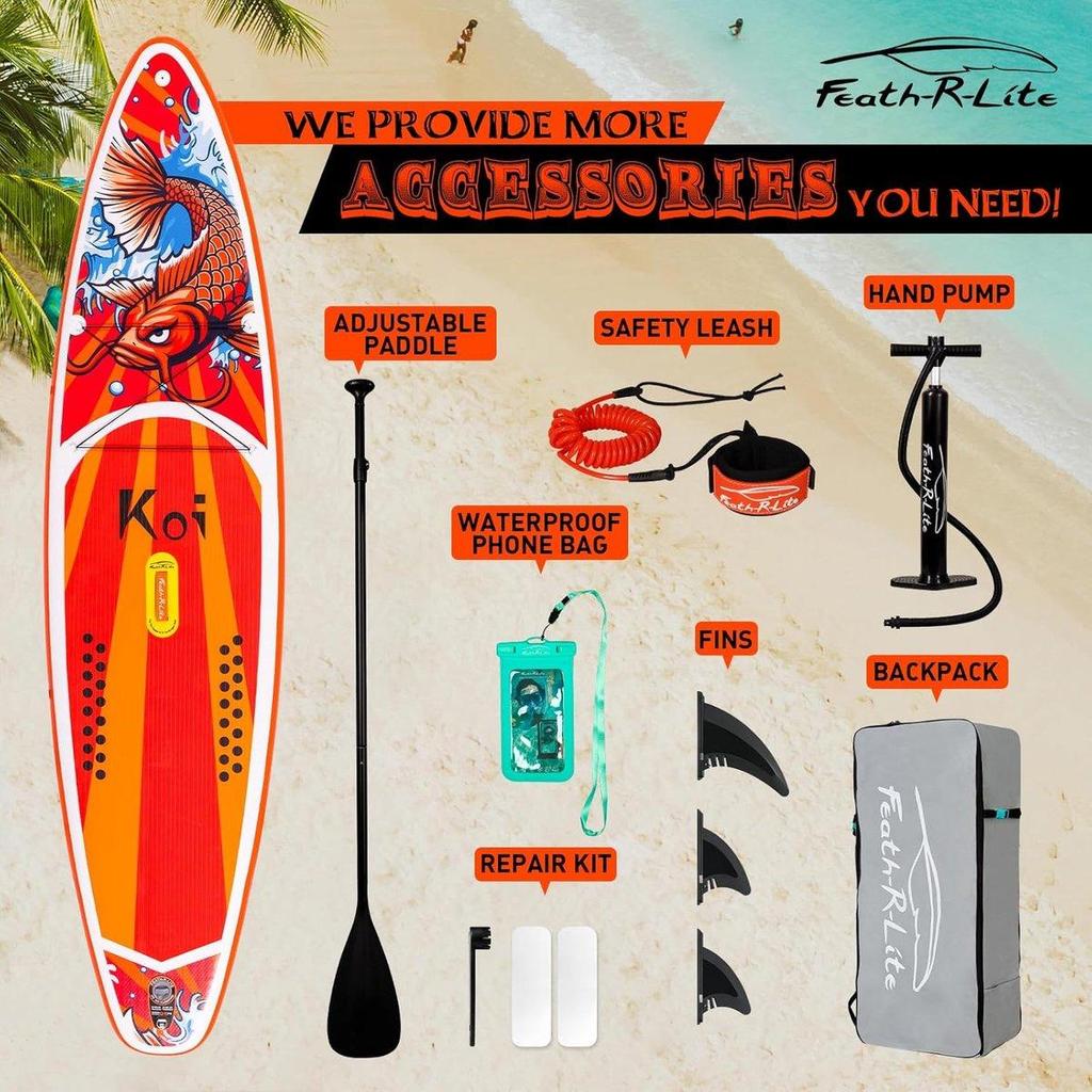 FunWater 11'6" Classic SUP Board Set – 8kg, 150kg Capacity, 15cm Thick – Incl. Paddle, Pump, Backpack – Koi Red - SUPFR01E