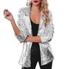 Women's Sequin Jacket Shiny Open Front Blazer Jacket Evening Party Sparkly Long Sleeve Cardigan Coat with Pockets