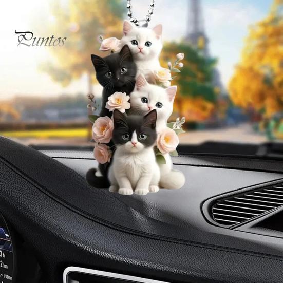 Cat Hanging Ornament Car Rearview Mirror Pendant with Lanyard Easy To Hang Adorable Appearance Cat-Shaped Xmas Tree Pendant