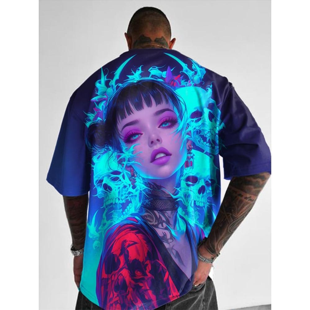 Anime style sexy beautiful pattern printed T-shirt 2XS