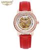 LONGLUX Women's Fashion Skeleton Automatic Watch with Water Resistance and Diamond Accents