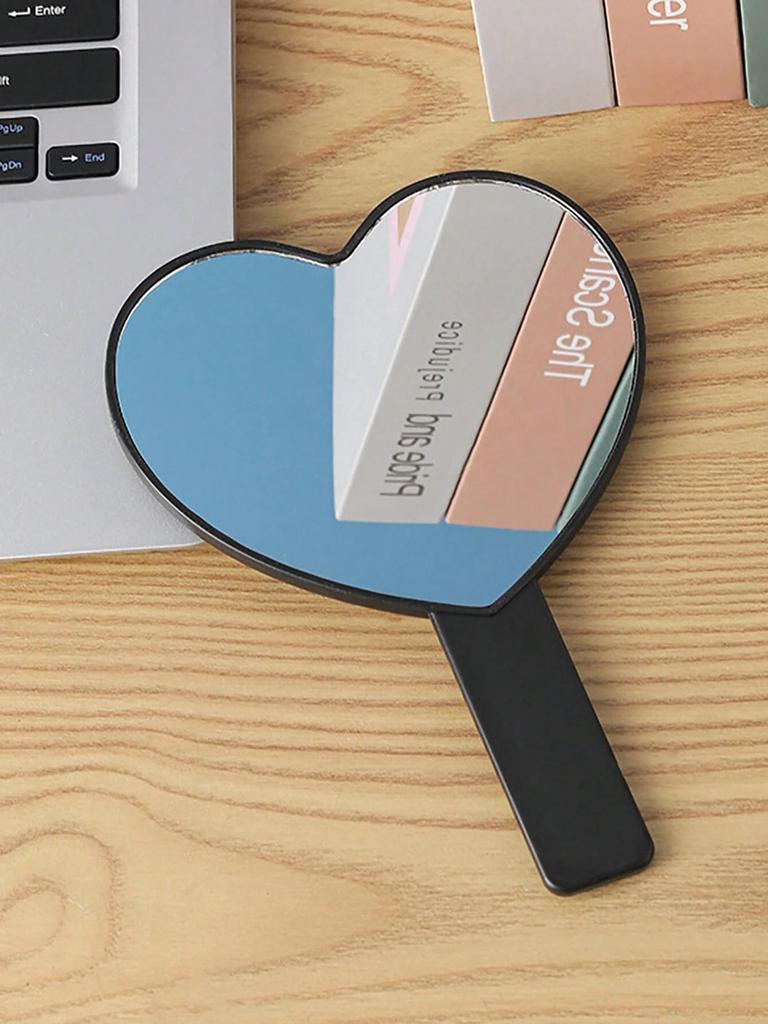 Heart Shaped Travel Hand-Held Mirror, Heart Shaped Makeup Hand Mirror with Handle, Portable Travel Mirror, Suitable for Gifts on Valentine's Day