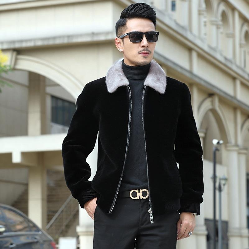 Korean Men Whole Mink Jackets Business Casual Lapel Coats Fashion Imitation Fur Slim Hooded Outerwear Male Winter New Clothes