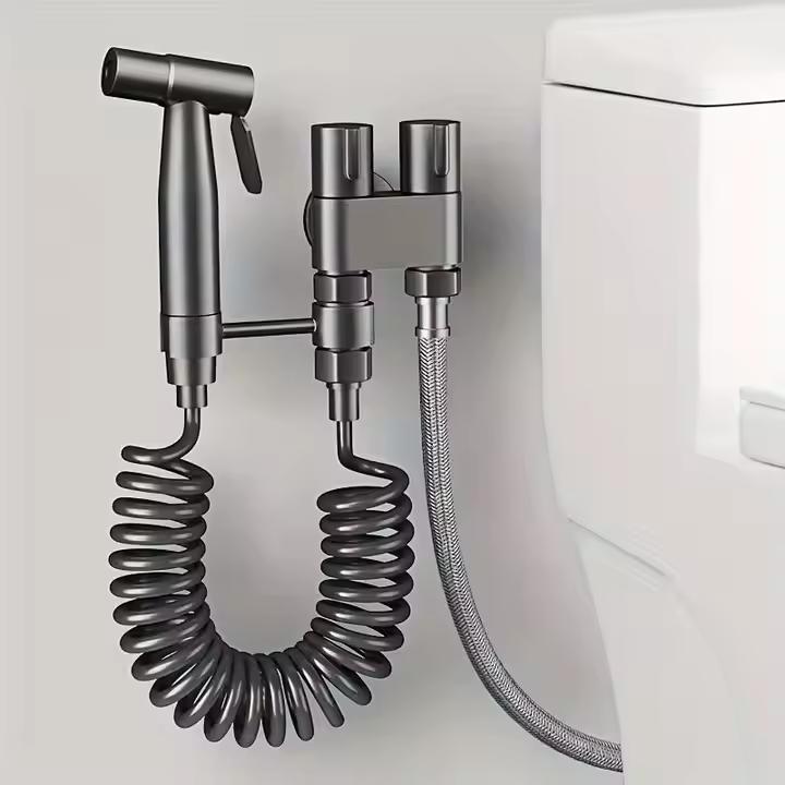 High-Pressure Stainless Steel Handheld Bidet Sprayer Set Modern Design Toilet Shattaf for Bathroom Use (as the picture,Stainless Steel)