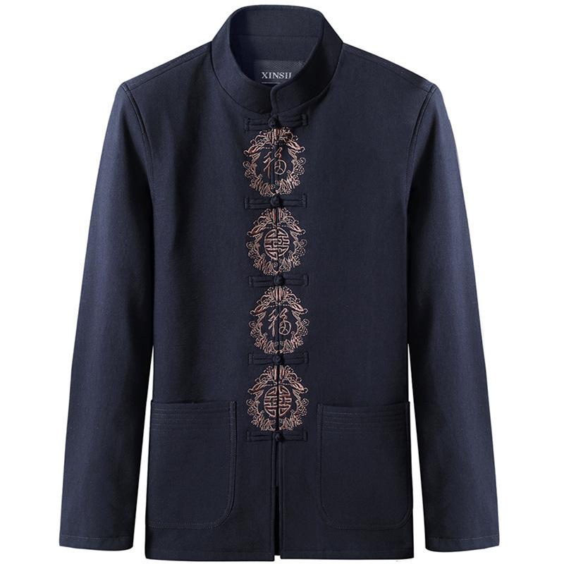 Casual Tang Dynasty Daddy Loose Comfortable Jacket Ethnic Clothing Cotton Long Sleeve Embroidery