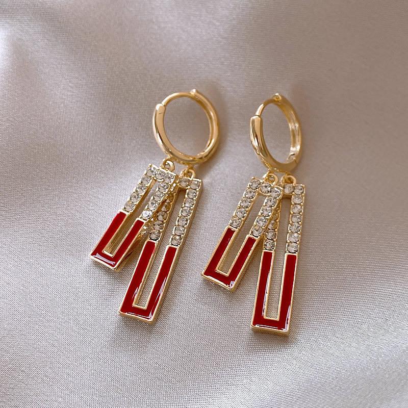 Unique Design Shiny Crystal Zircon Square Dangle Earrings for Women Gold Color Rhinestone Geometric Earring Trend Jewelry Gift