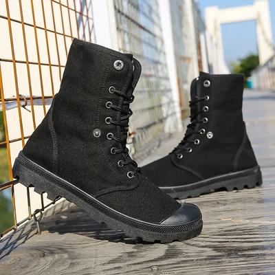 Canvas Boots Men Boots High Top Shoes for Men 2025 New Trend Platform Cuff Shoes Men Casual Ankle Boots Military Bota Masculina