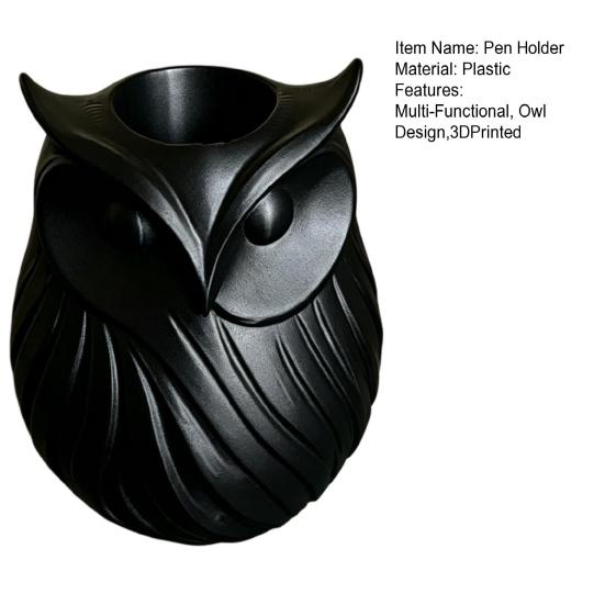 3D Printed Owl Pen Holder, 2 In 1 Flower Vase Desk Organizer, Cute Plastic Makeup Brush Holder, Home Office Decor