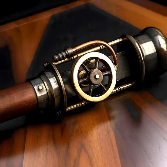 Steampunk Walking Cane with Brass Steam Engine Solid Wood Foldable Antique Finish