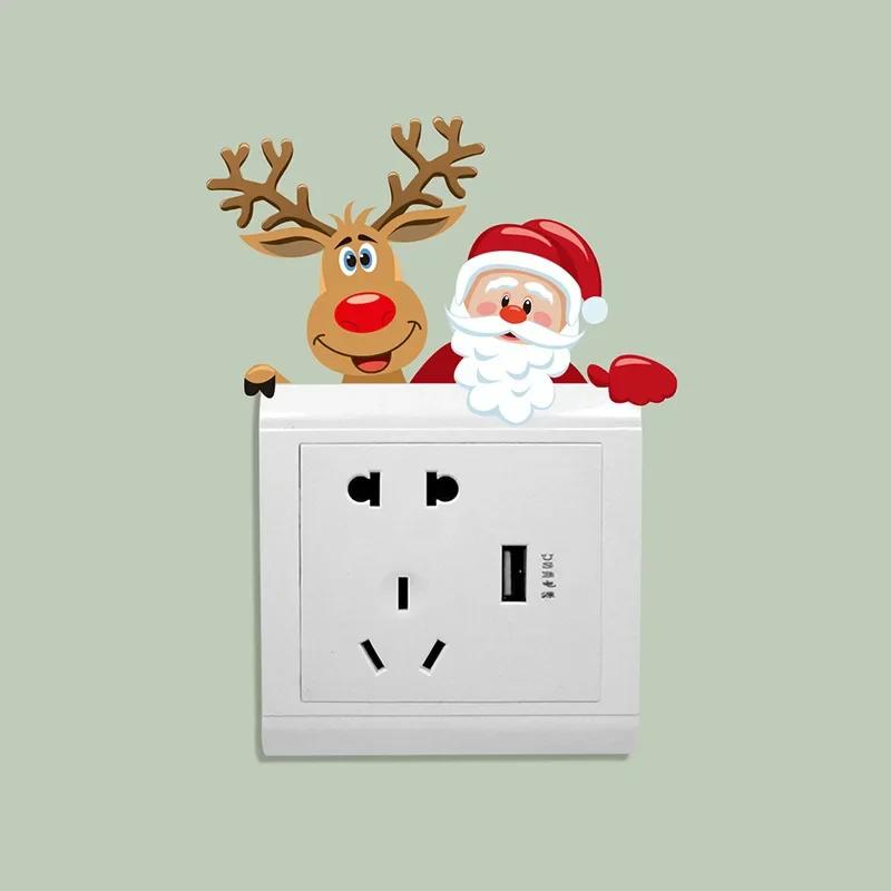 Neujahr Weihnachten Selbstklebende Aufkleber PVC Weihnachten Schalter Fenster Dekorative Aufkleber Abnehmbar Weihnachtsmann Elch Muster Neujahrsdeko