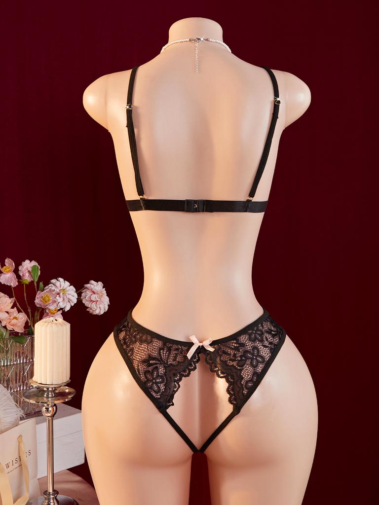 Women One-piece Exotic Costumes Black See Through Deep V Sexy Underwear Porn Hollow Crotchless Backless Bodysuit Lingerie Set