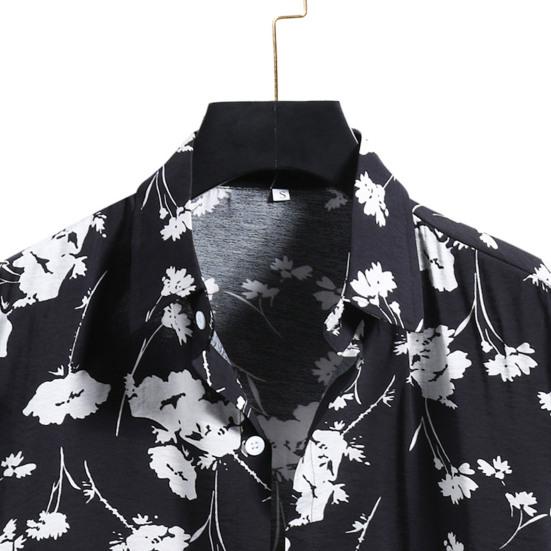 Men Shirt Contrast Color Soft Turn-down Collar Short Sleeve Summer Top for Vacation