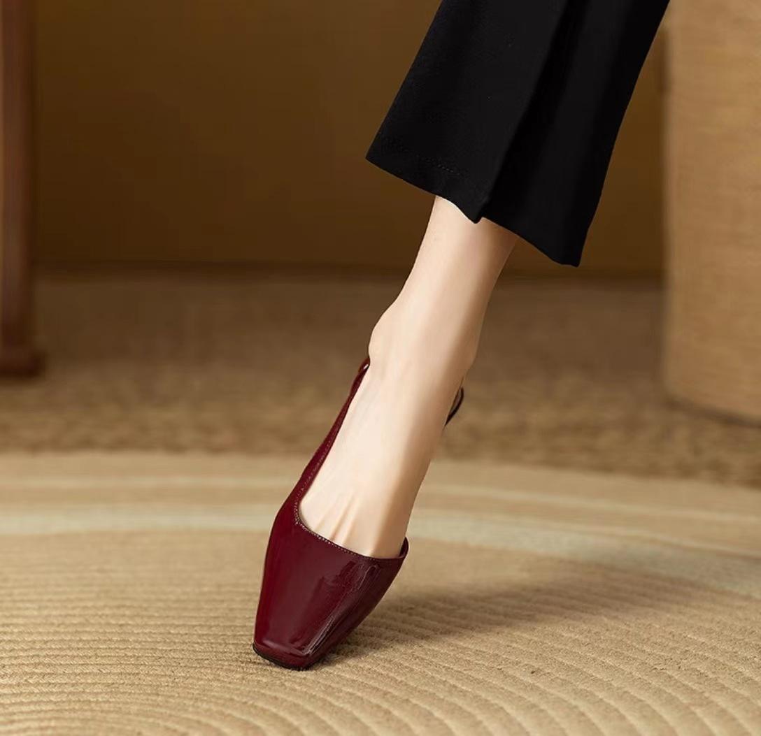 

Fashion square toe high heels sandals women japanned leather slingback summer shoes ladies party shoes sandalias de mujer verano 2025 35