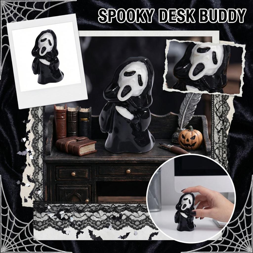 Resin Craft Figurine Desktop Decoration Ghost Face Killer Inspired Sculpture Horror Theme Collectible Ornament for Home Office Display