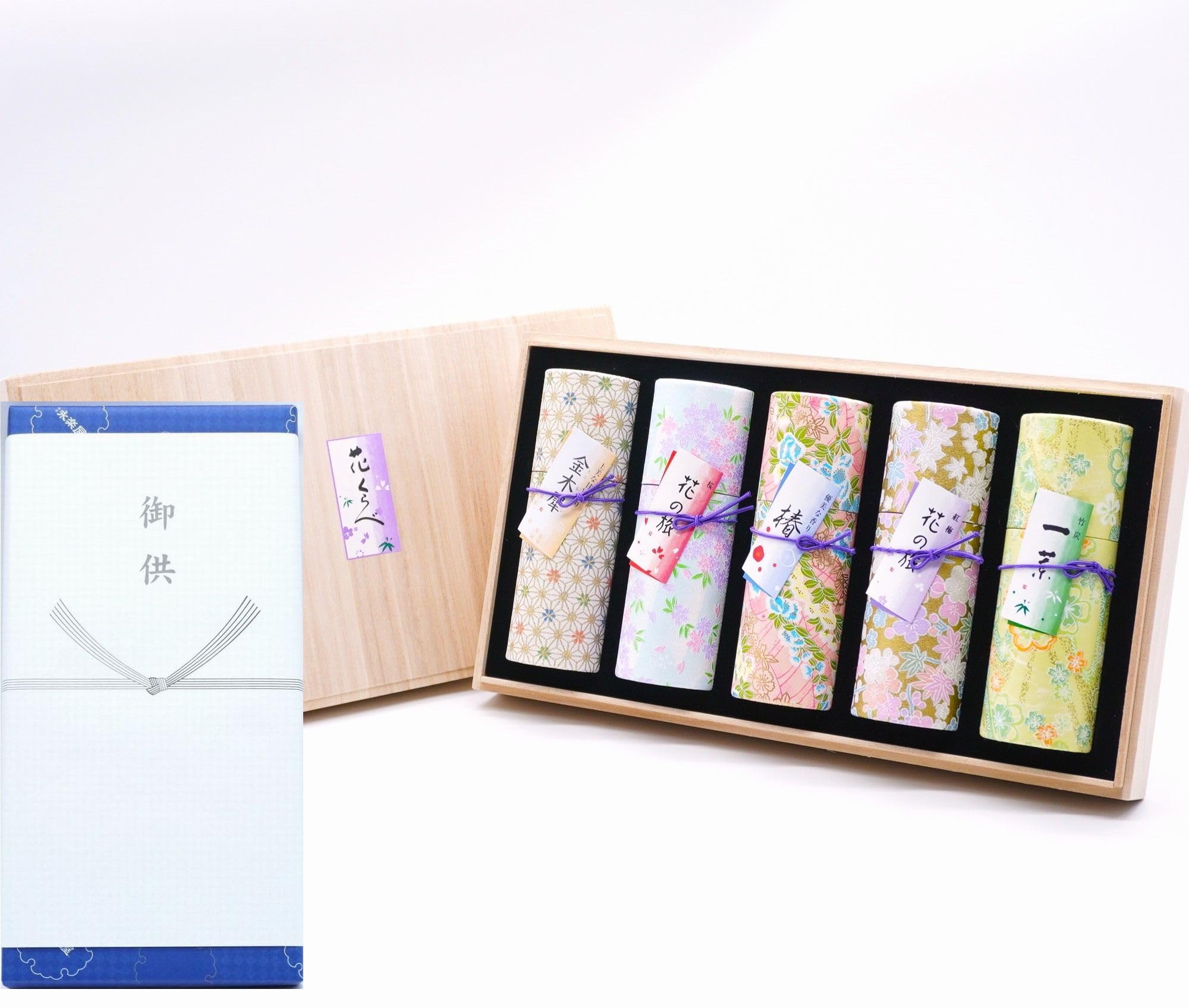 Eirakuya Kinkosai Osmanthus Cherry Red Plum Bamboo Charcoal Yubi Incense Set in Paulownia Box Low Smoke Scented Incense with Gift Wrap and Condolence