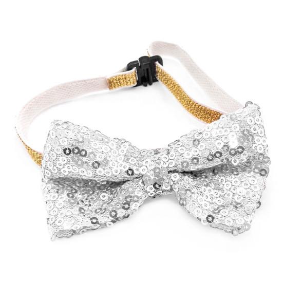 

Ошейник для домашних животных с бантом и пайетками, декоративный аксессуар, регулируемый ошейник для домашних животных, собак и кошек белый