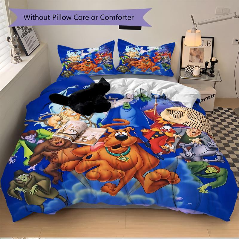 3pcs Halloween Adventure Scooby Doo Quilt Cover Set (1 Quilt Cover + 2 Pillowcases Without Pillow Core), High-Definition Printing for Home and Do