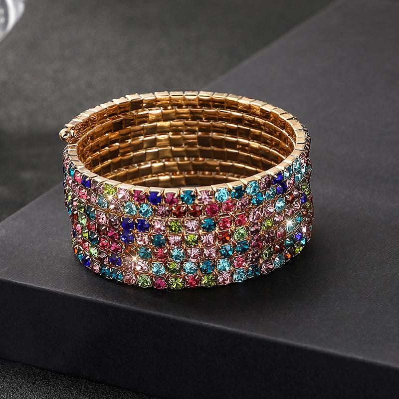 Full Diamond Elastic Bracelet Multi-row Diamond Bracelet Gold Silver Claw Chain Multi-layer Elastic Rhinestone Bracelet