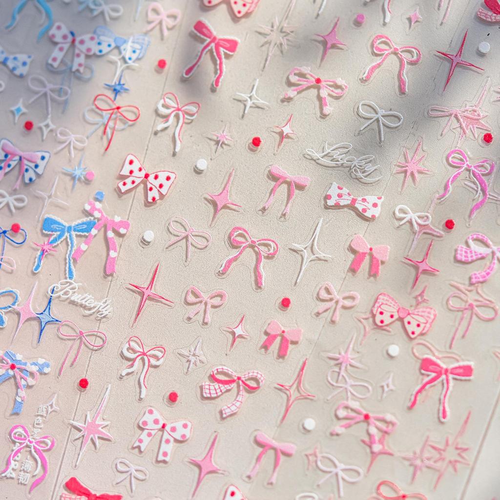 Tomoni Pink Starry Sky Butterfly & Bow Nail Stickers - Sweet Girl Style
