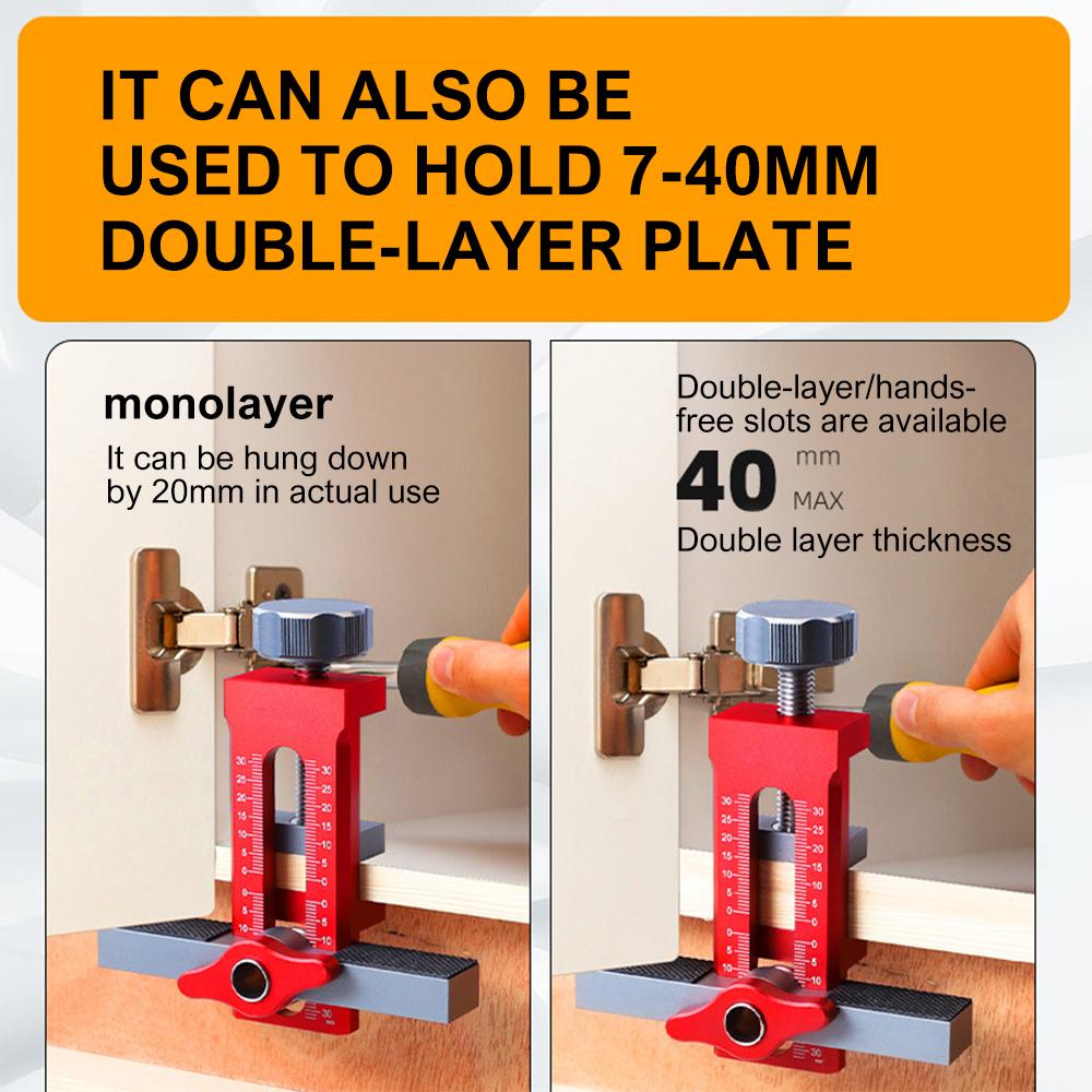 2-in-1 Aluminum Alloy Jig 10mm Drilling Guide Locator Cabinet Door Installation Positioner Can Clamp 7mm-40mm Thickness Boards