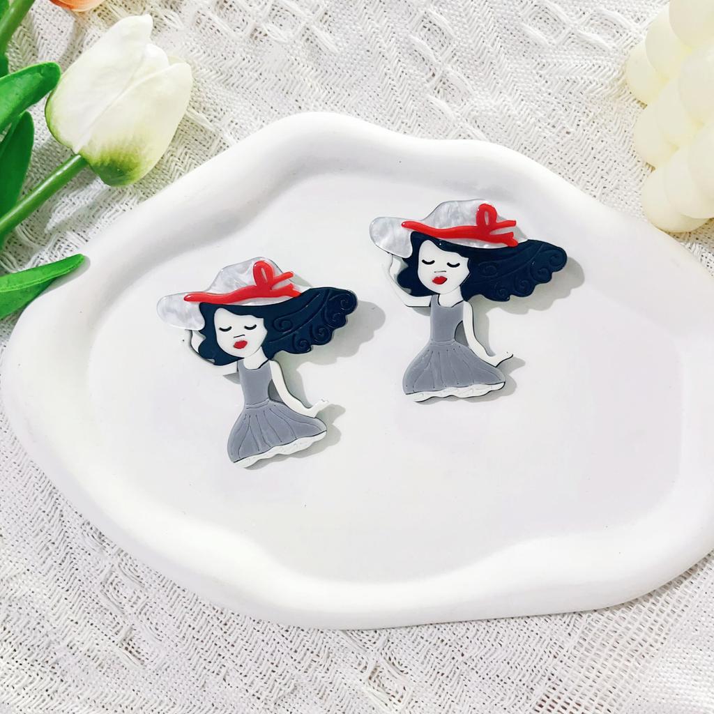 Cartoon Dancing Girl Brooch Pin, Creative Cartoon Acrylic Character Jewelry Badge Bag Accessories