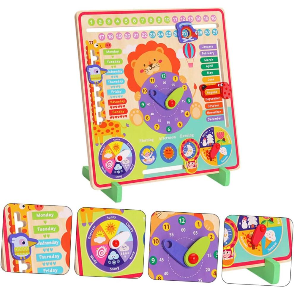 1in1 Multifunctional Wooden Toy Clock for Learning Time Understanding, Safe and Attractive with Bright Colors