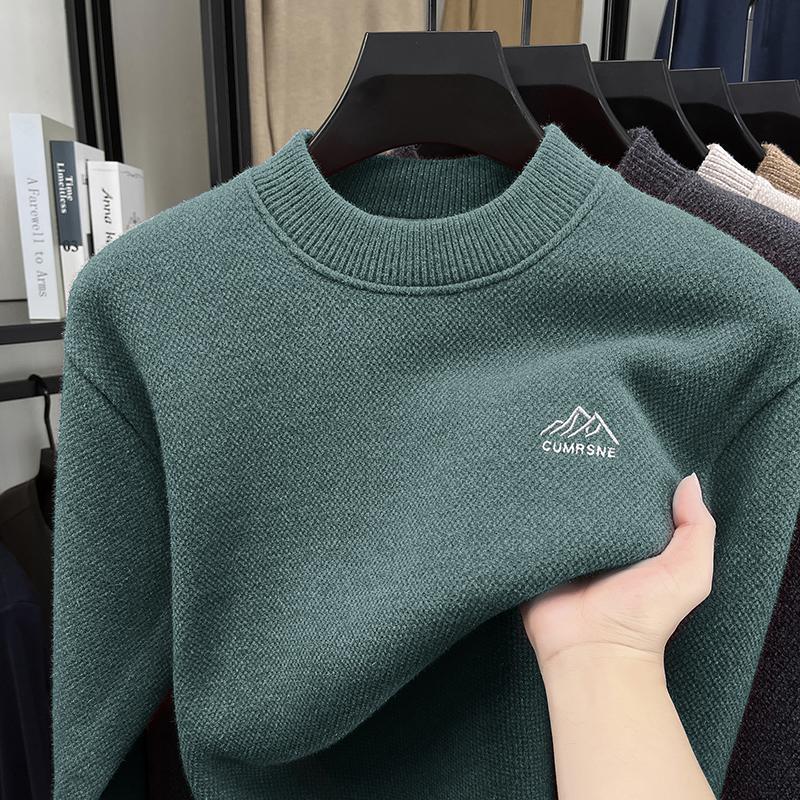 Men's O-Neck Pullover Sweater Winter Arrival Embroid Fleece Thickened Warm Soft Knitwear Commute Menswear