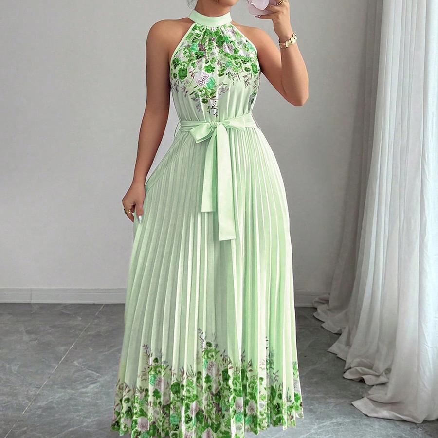 Women's New Year Fashion Printed Pleated Long Dress