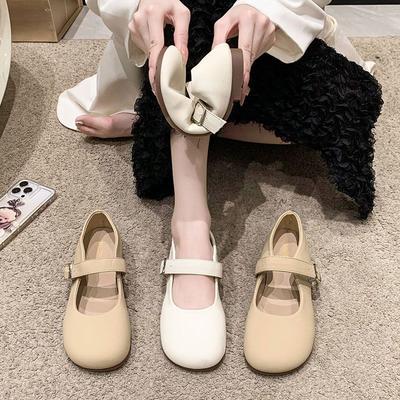 Mary Jane Schuhe Damen flachsohlige Einzel Schuhe Frühling 2024 neu flacher Ausschnitt Oma Schuhe sanfter Wind mit Rock kleine Lederschuhe