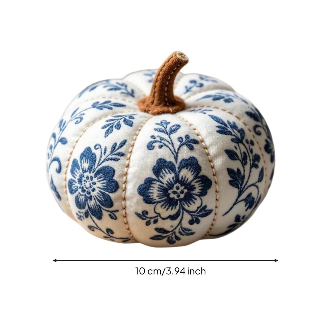 Stitched Material Pumpkin with White Base Thanksgiving Floral Stem Halloween