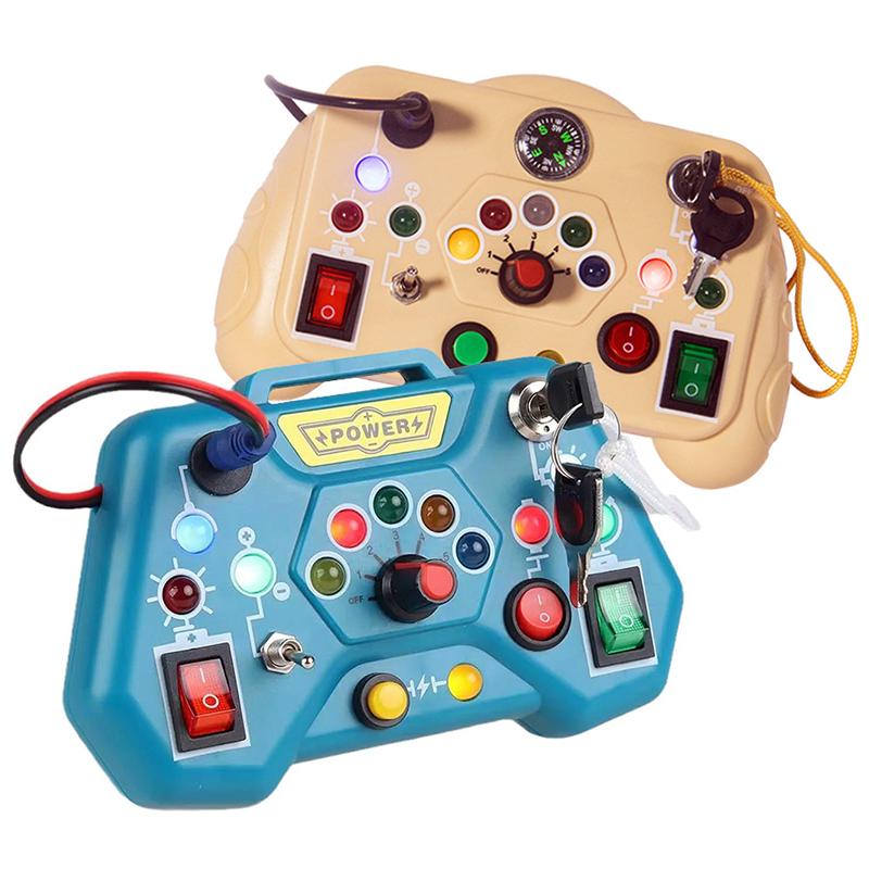 Children Busy Board Sensory Toy With LED Light Switch Control Board Travel Activities Thinking Game For 2-4 Years Old