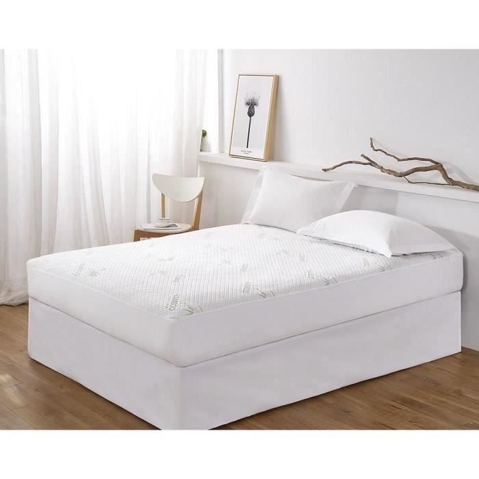Protège Matelas imperméable - BAMBOU - 140 x 190 cm - Bonnet 35 cm - Lavable - Blanc