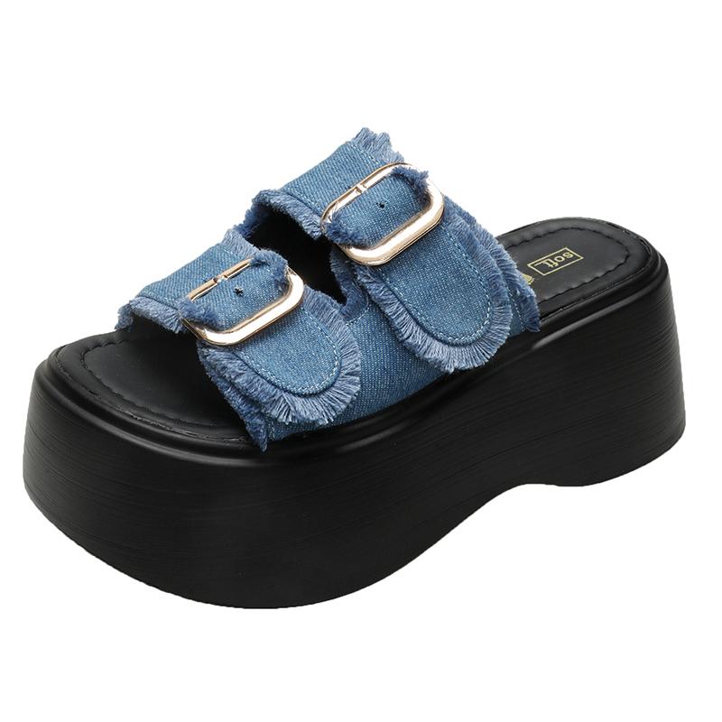 

7.5CM Wedge Heels Sandals Women 2025 New Summer Slides Chunky Platform Slippers for Woman Thick Bottom Gladiator Sandalias Mujer 39 синій