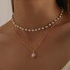 Korean-Style Double Layer Pearl Necklace - Trendy Hyuna Clavicle Chain